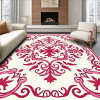 Ornate Pink Floral Scroll Rug