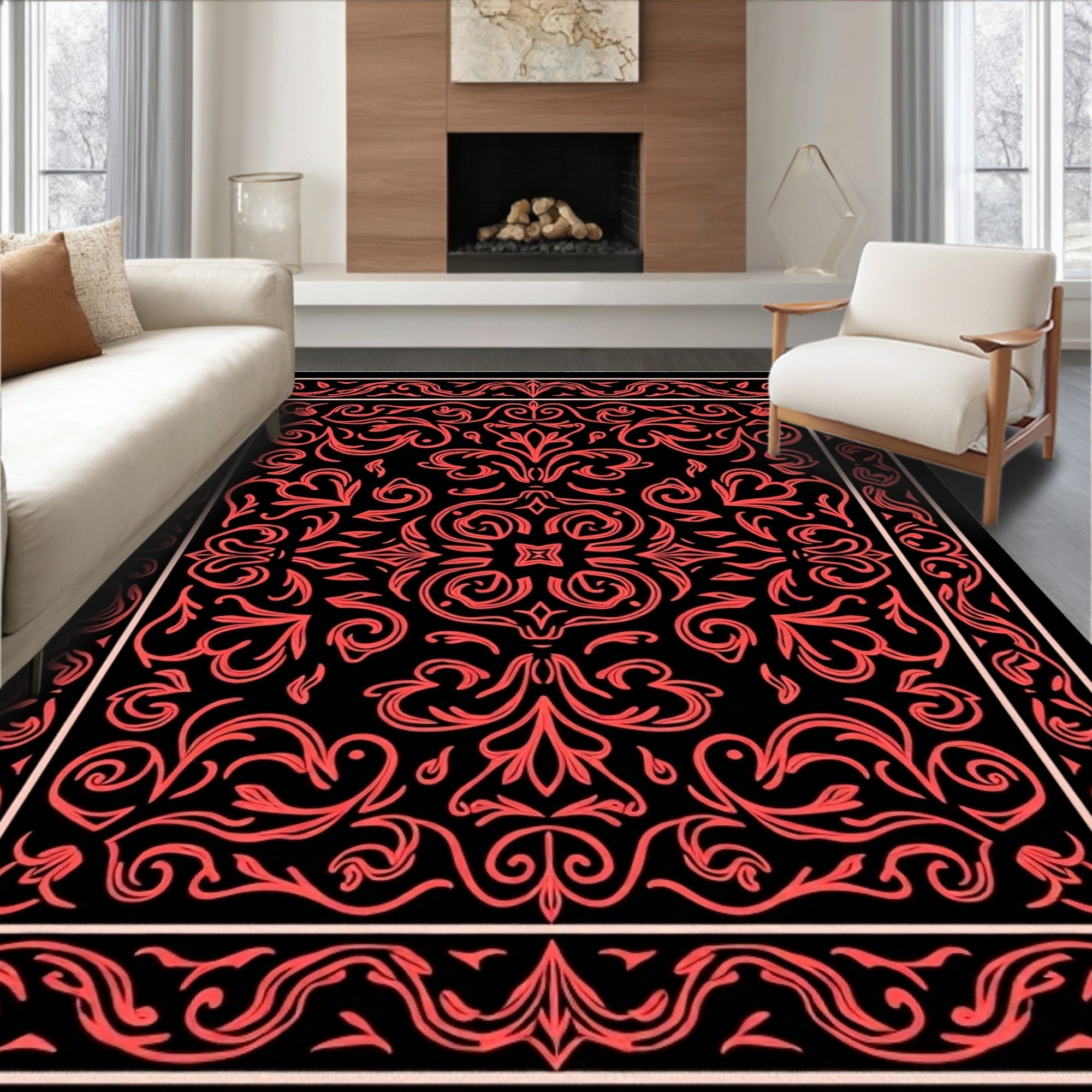 Coral Floral Intricate Patterned Rug