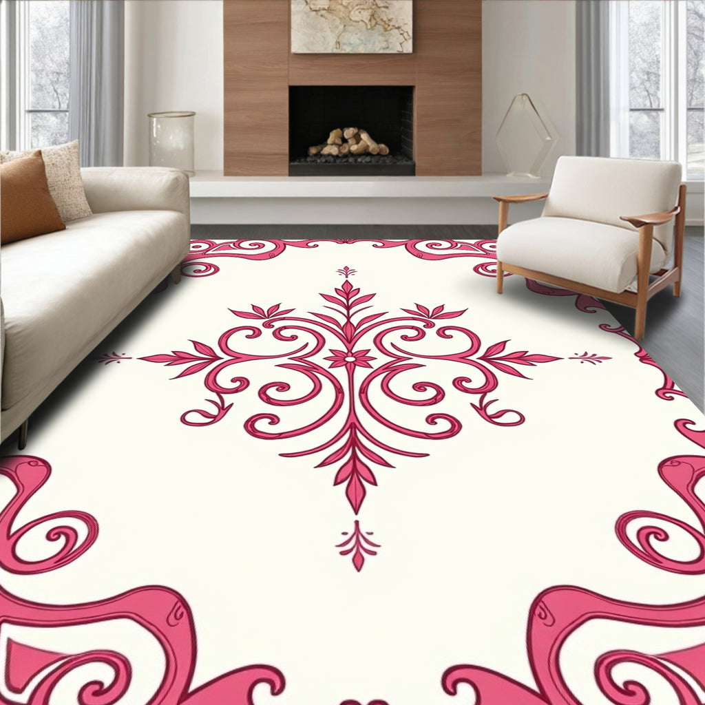 Elegant Scrollwork Floral Pattern Rug