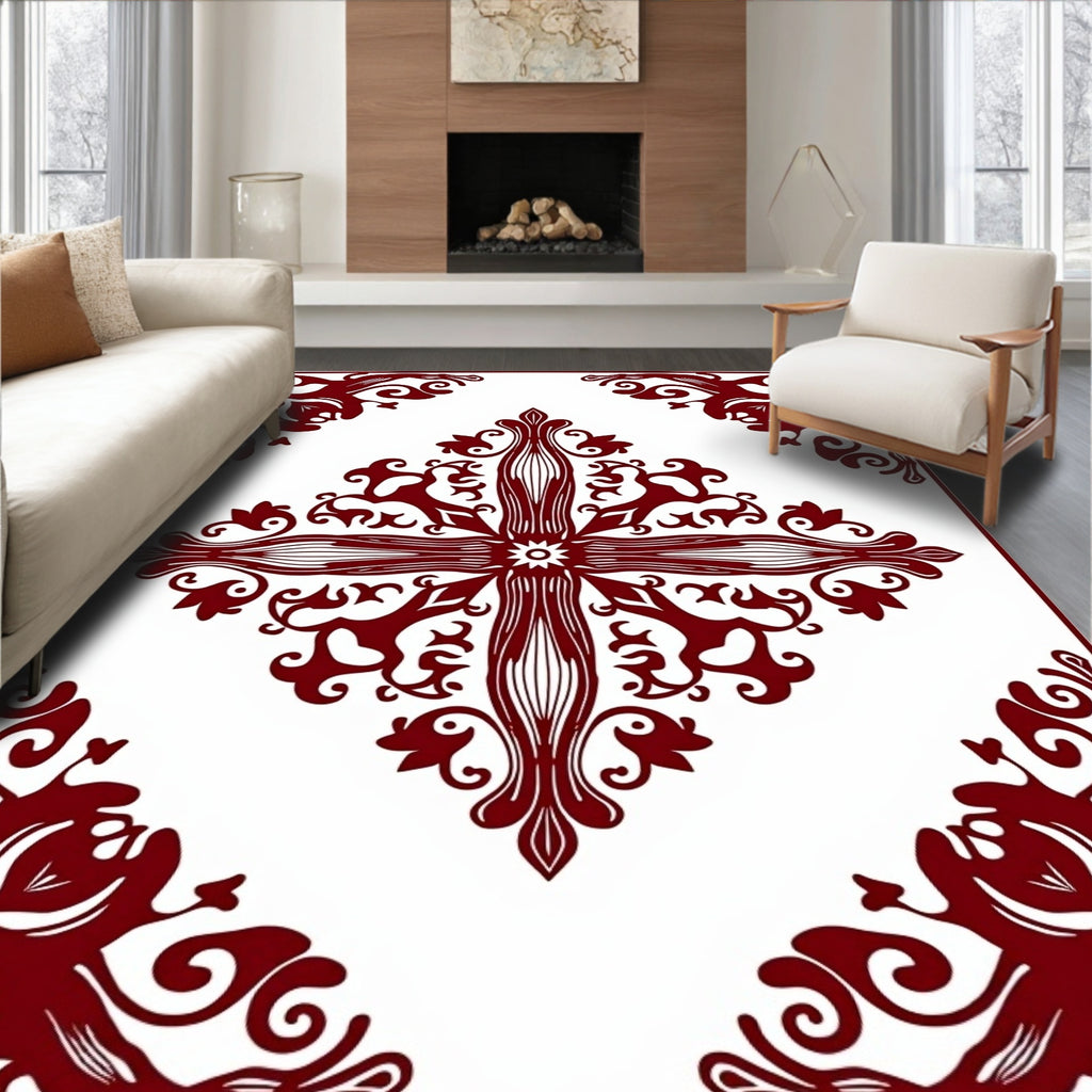 Elegant Crimson Vine Mandala Design Rug