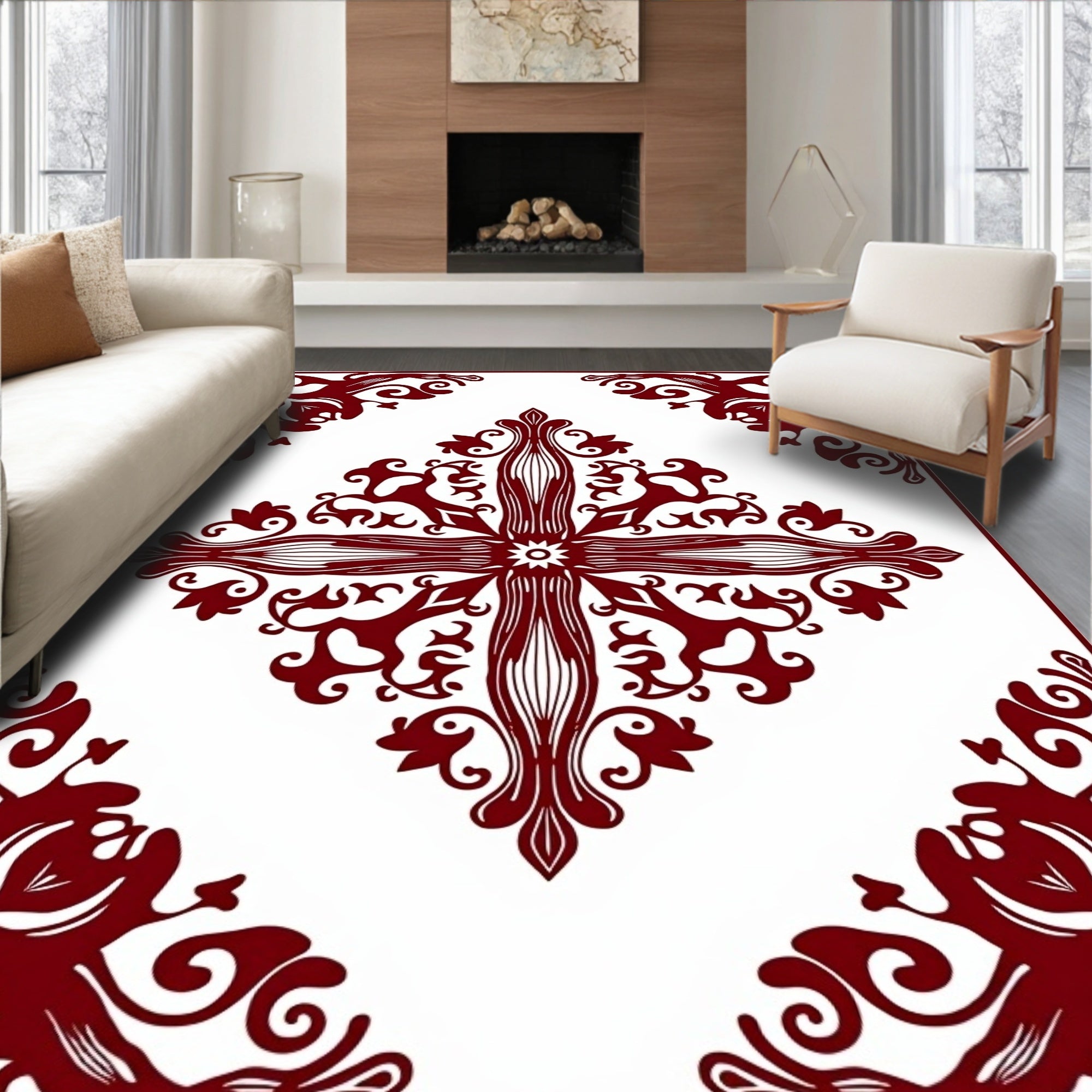 Elegant Crimson Vine Mandala Design Rug