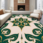 Ornate Emerald Gold Floral Pattern Rug