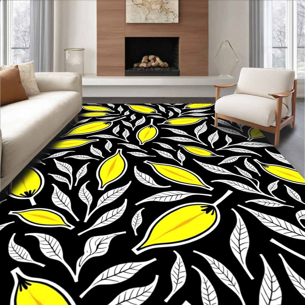 Vibrant Yellow Leaf Pattern Rug