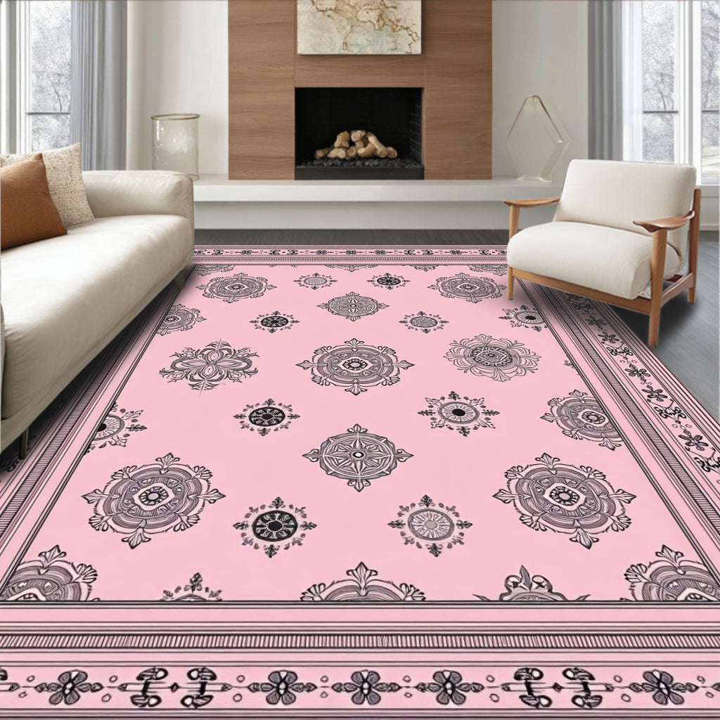 Delicate Mandala Patterned Pink Rug
