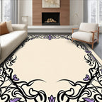 Elegant Black Violet Floral Scroll Rug