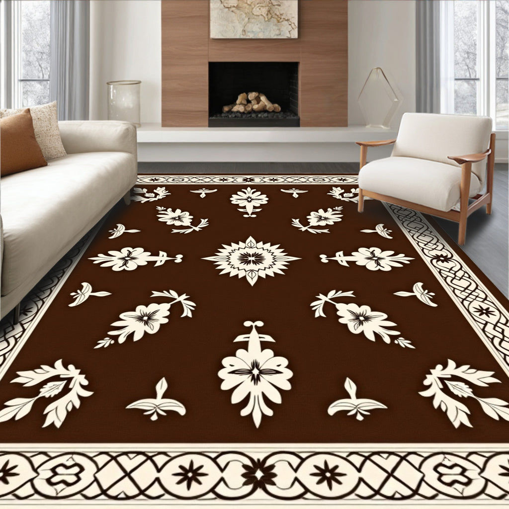 Ornate Floral Bordered Medieval Rug