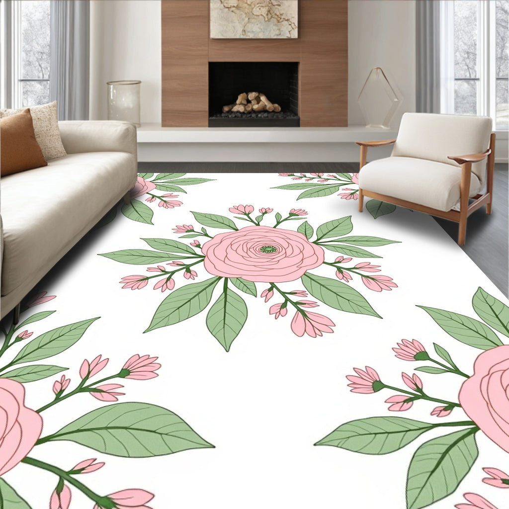 Delicate Pink Floral Pattern Rug