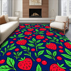 Red Strawberry Leafy Pattern Rug