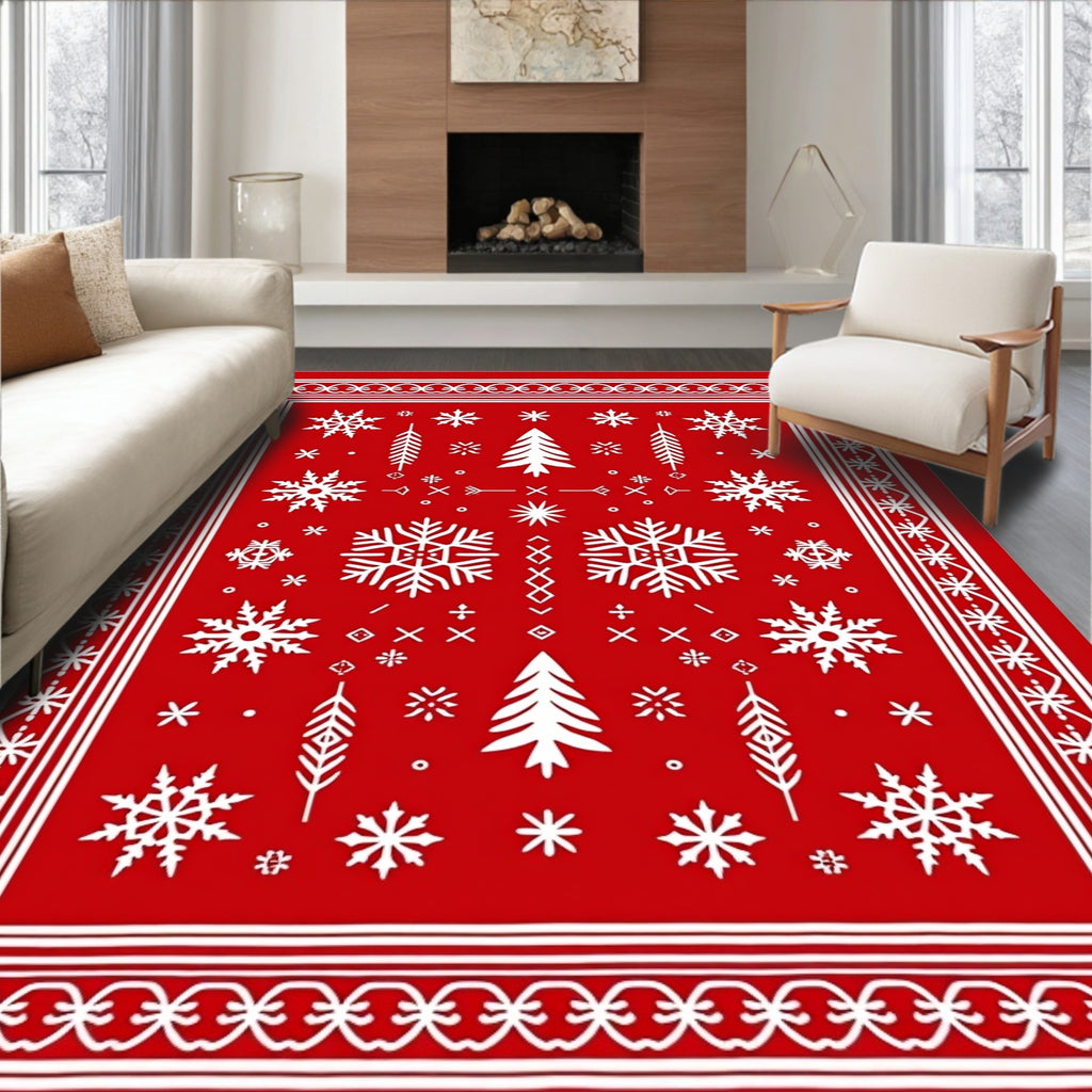 Red Winter Snowflake Tree Medallion Rug
