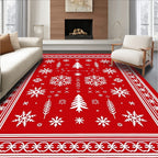 Red Winter Snowflake Tree Medallion Rug