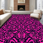 Intricate Pink Black Flourish Pattern Rug
