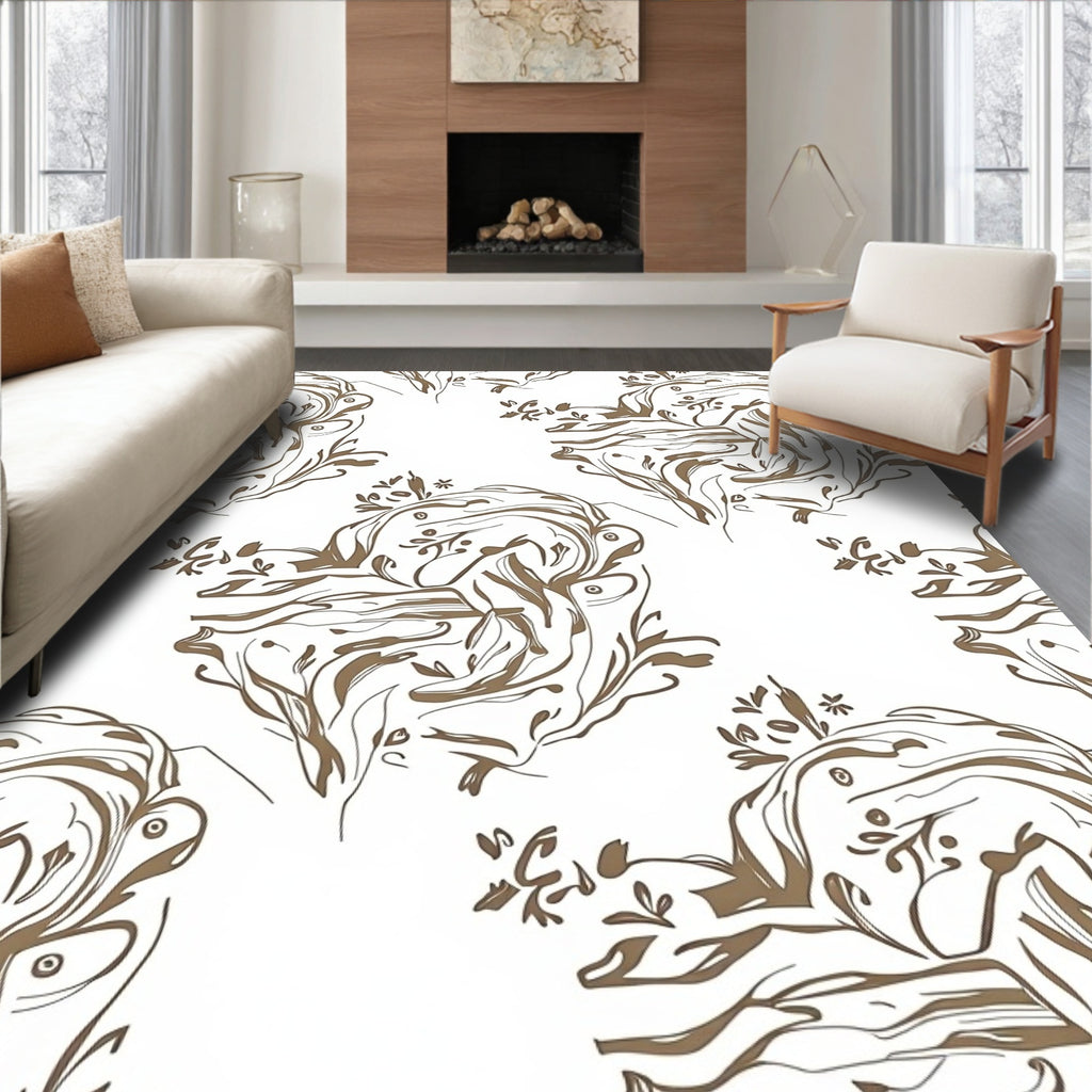 Whimsical Floral Swirl Pattern Design Rug