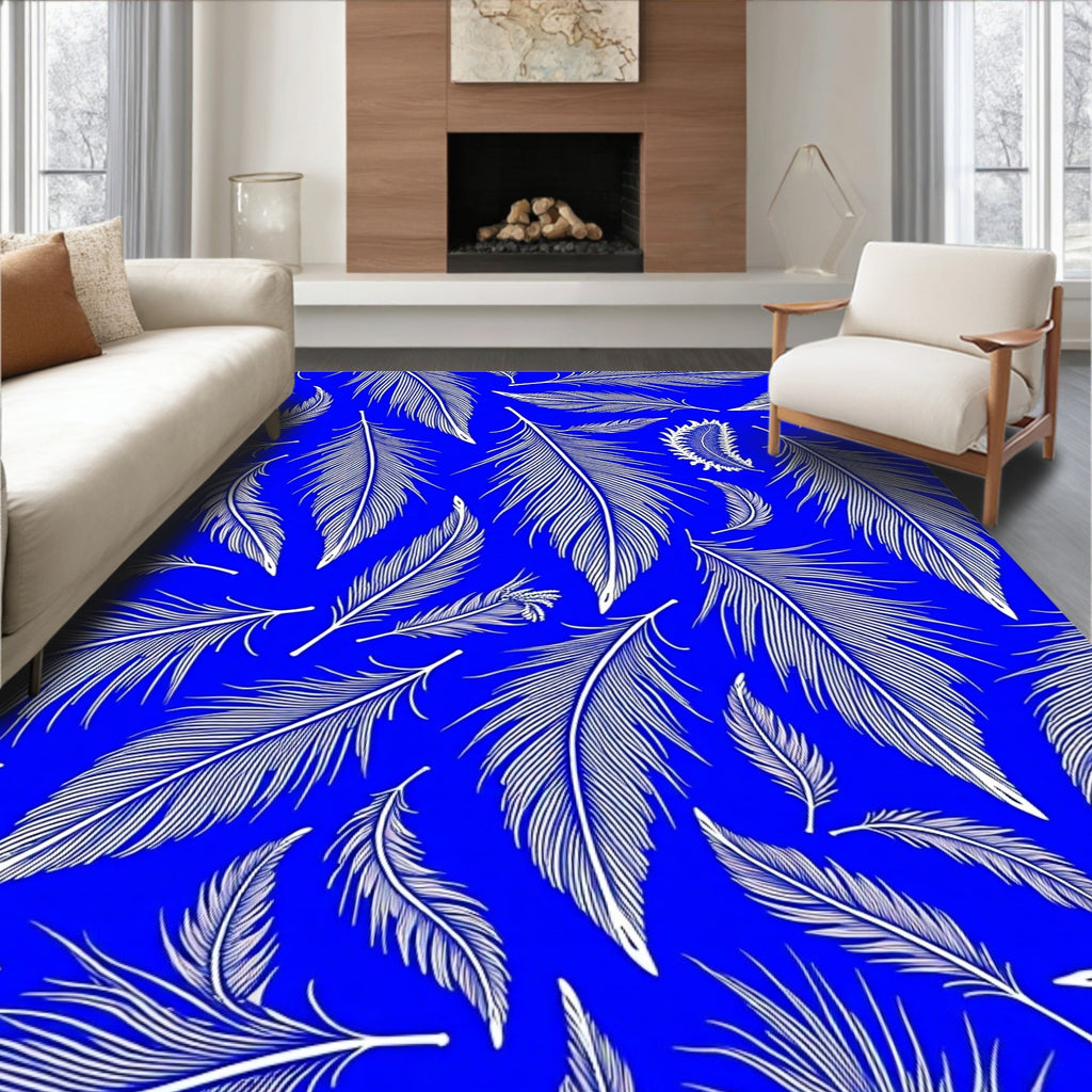 Blue White Feather Pattern Design Rug
