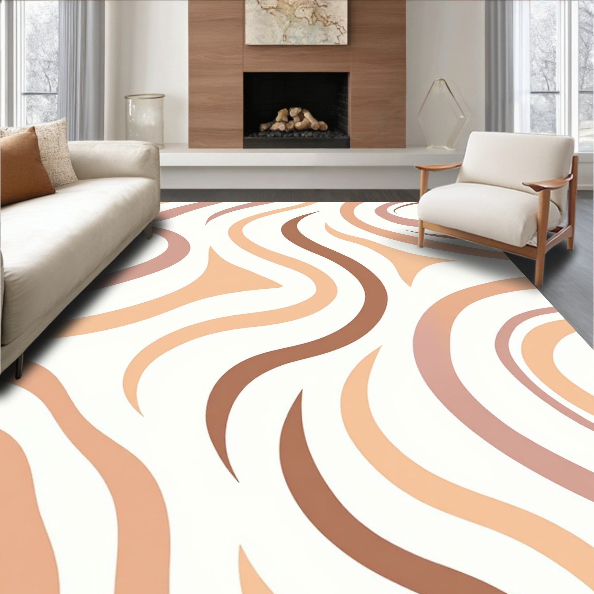 Abstract Earthy Swirl Pattern Rug