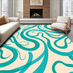 Flowing Teal Ribbon Abstract Pattern Rug