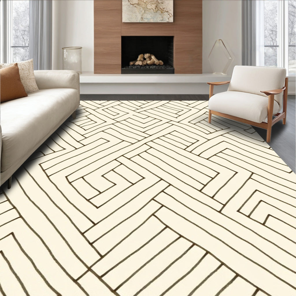 Hand Drawn Interlocking Geometric Pattern Rug