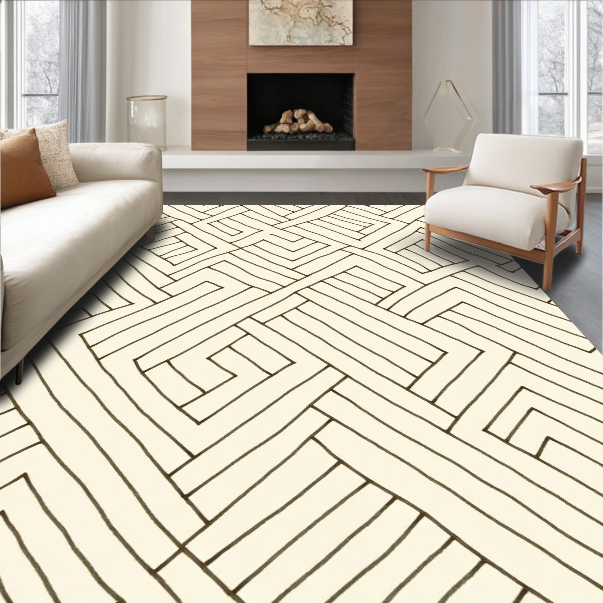 Hand Drawn Interlocking Geometric Pattern Rug