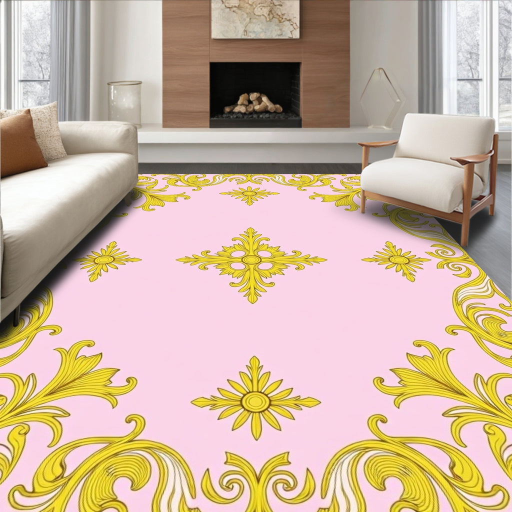 Gold Baroque Floral Pattern Rug