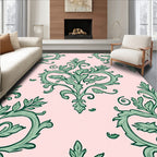 Green Floral Baroque Scroll Design Rug