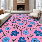 Blue Flower Vine Pattern Design Rug