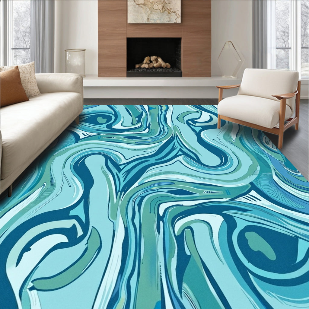 Abstract Blue Swirl Pattern Rug