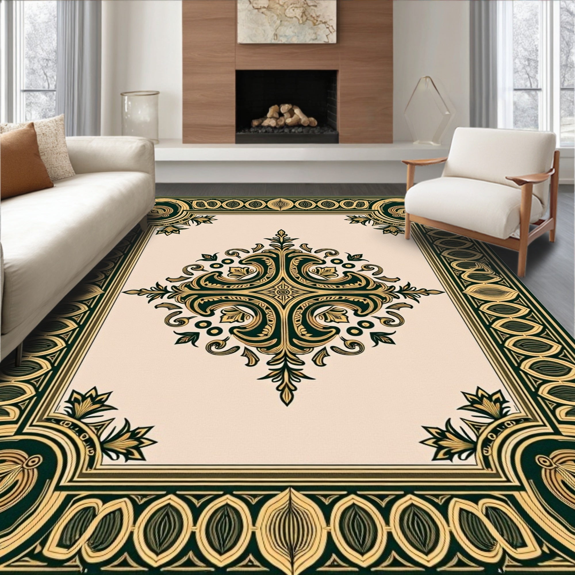 Ornate Floral Border With Central Medallion Rug