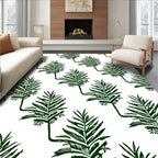 Dark Green Leaf Patterned Design Rug