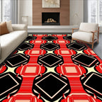 Bold Red Black Abstract Geometric Rug