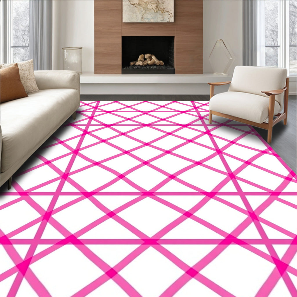 Bold Pink Grid Pattern Rug
