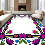 Vibrant Floral Border With Geometric Motifs Rug