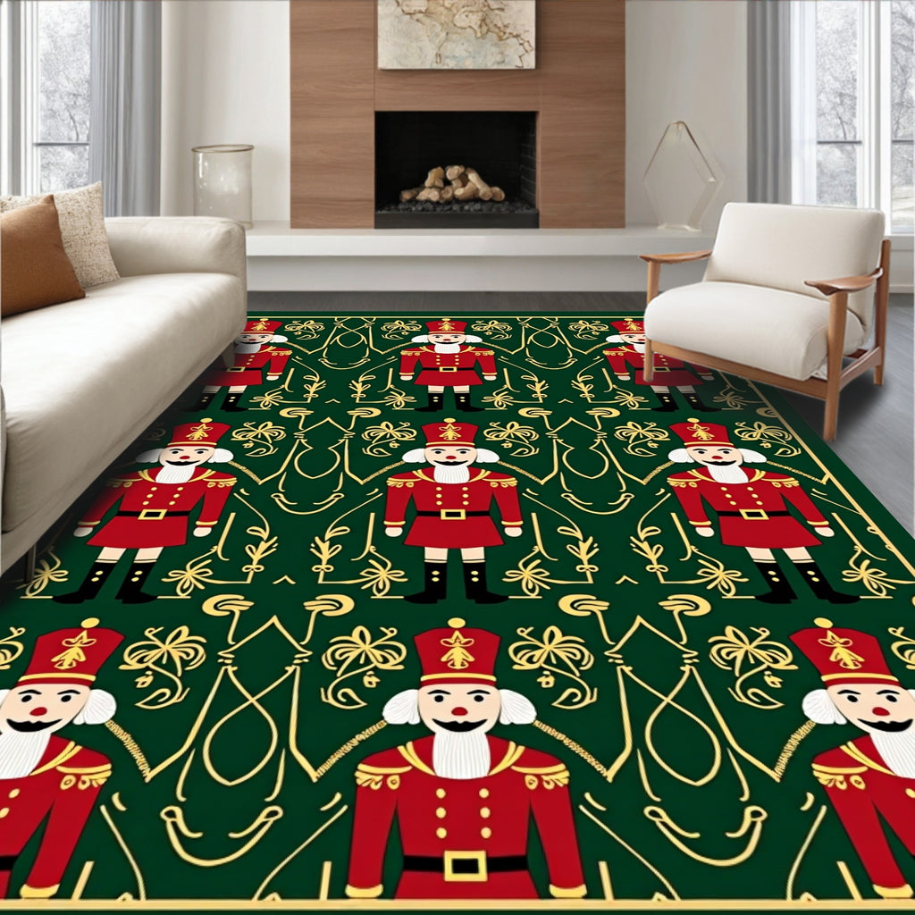 Red Nutcracker Emerald Gold Ornament Rug