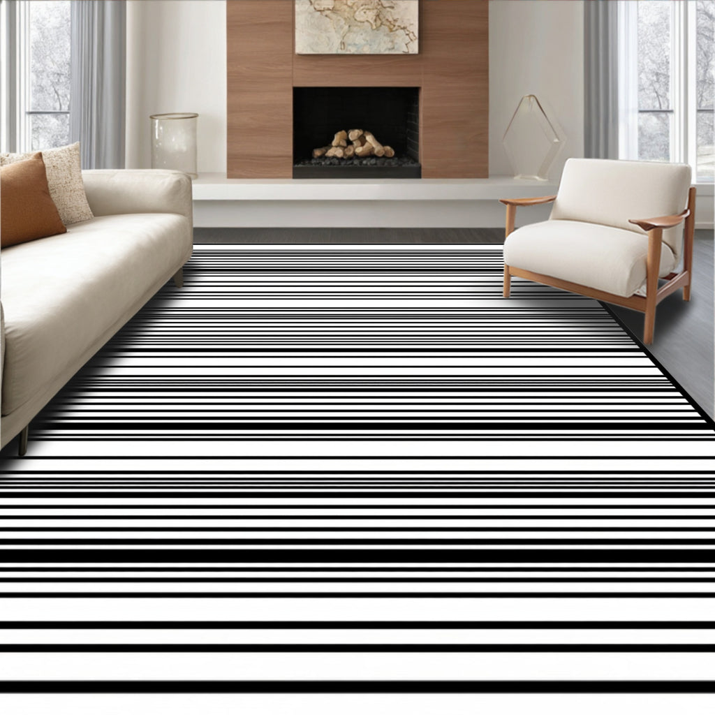 Minimalist Black White Linear Rug