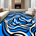 Abstract Blue White Black Swirl Design Rug