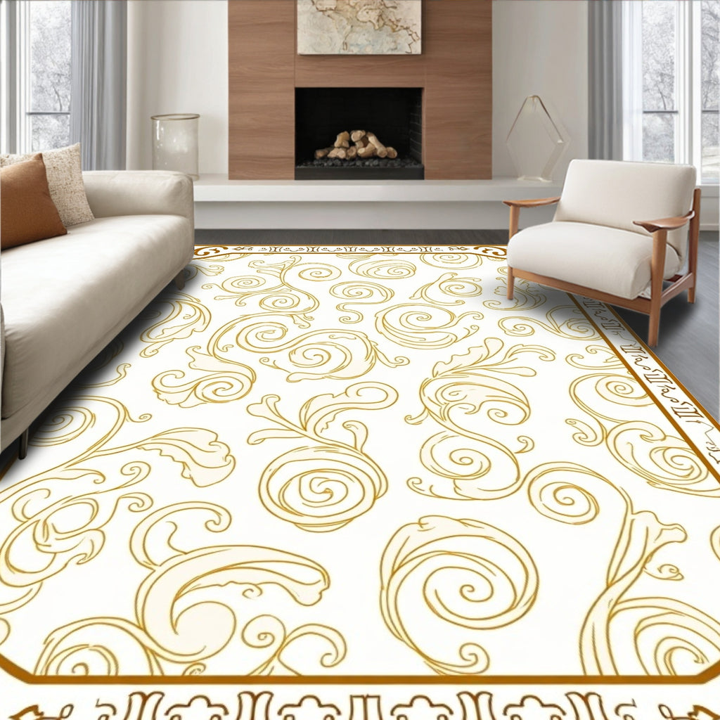 Golden Scrollwork Vine Pattern Rug