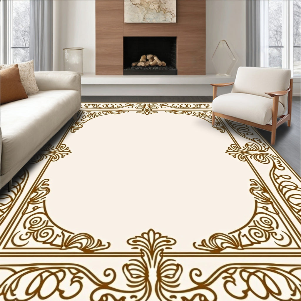 Ornate Scrollwork Floral Border Rug