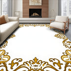 Elegant Gold Scrollwork Frame Motif Rug