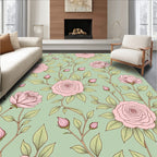 Vintage Pink Rose Floral Vine Pattern Rug