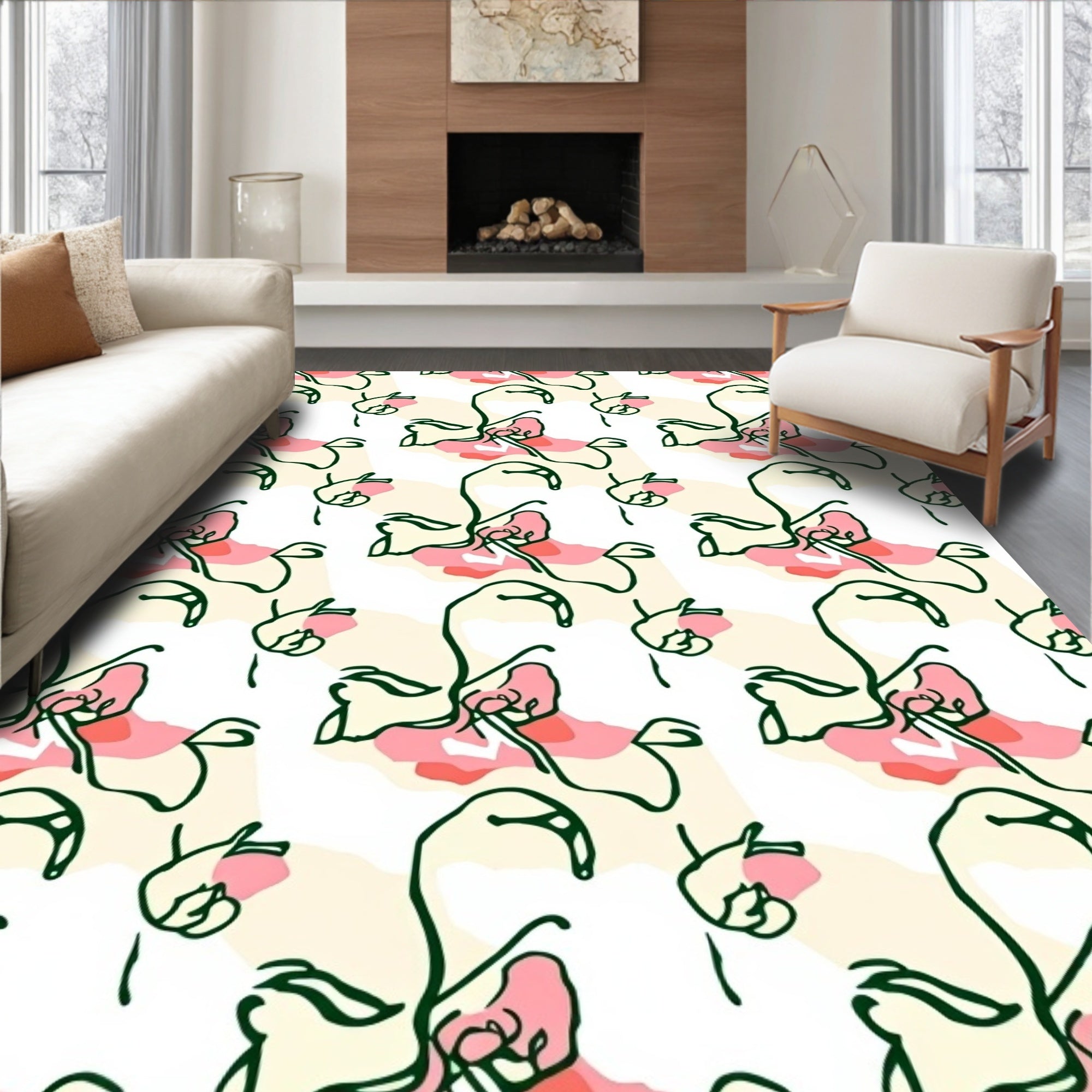 Abstract Floral Swirls Pattern Rug
