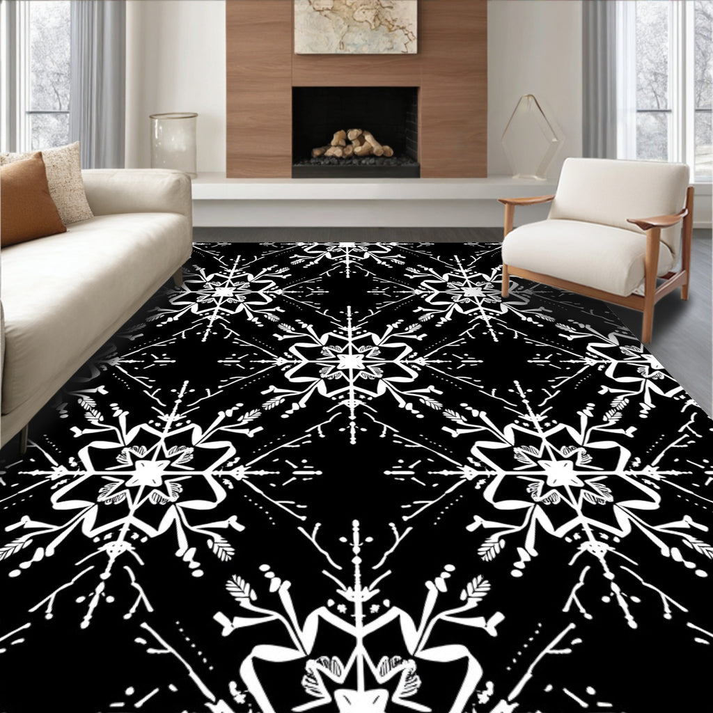 Monochromatic Snowflake Geometric Overlay Rug