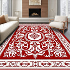 Red White Ornate Floral Pattern Rug