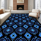 Bold Blue Geometric Diamond Pattern Rug