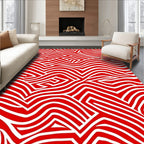 Red White Abstract Geometric Rug