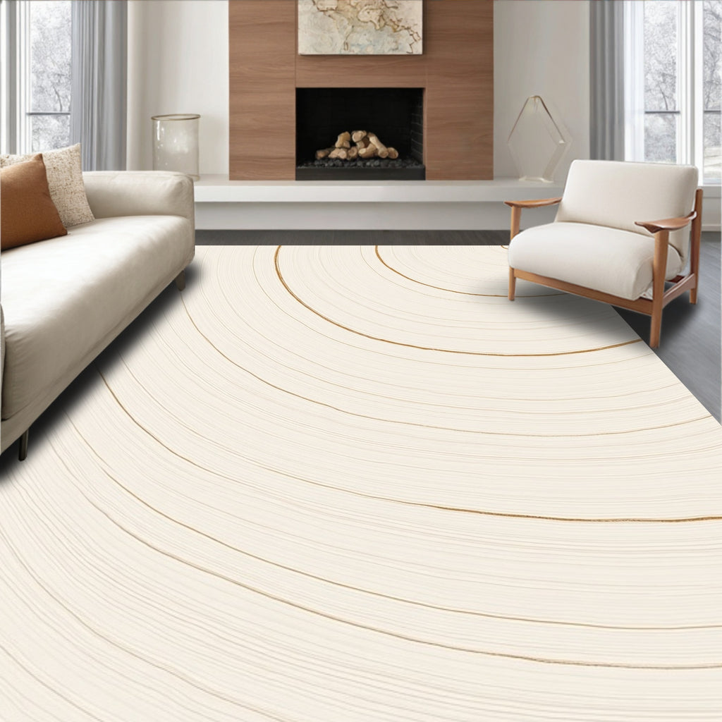 Modern Concentric Gold Lines Rug