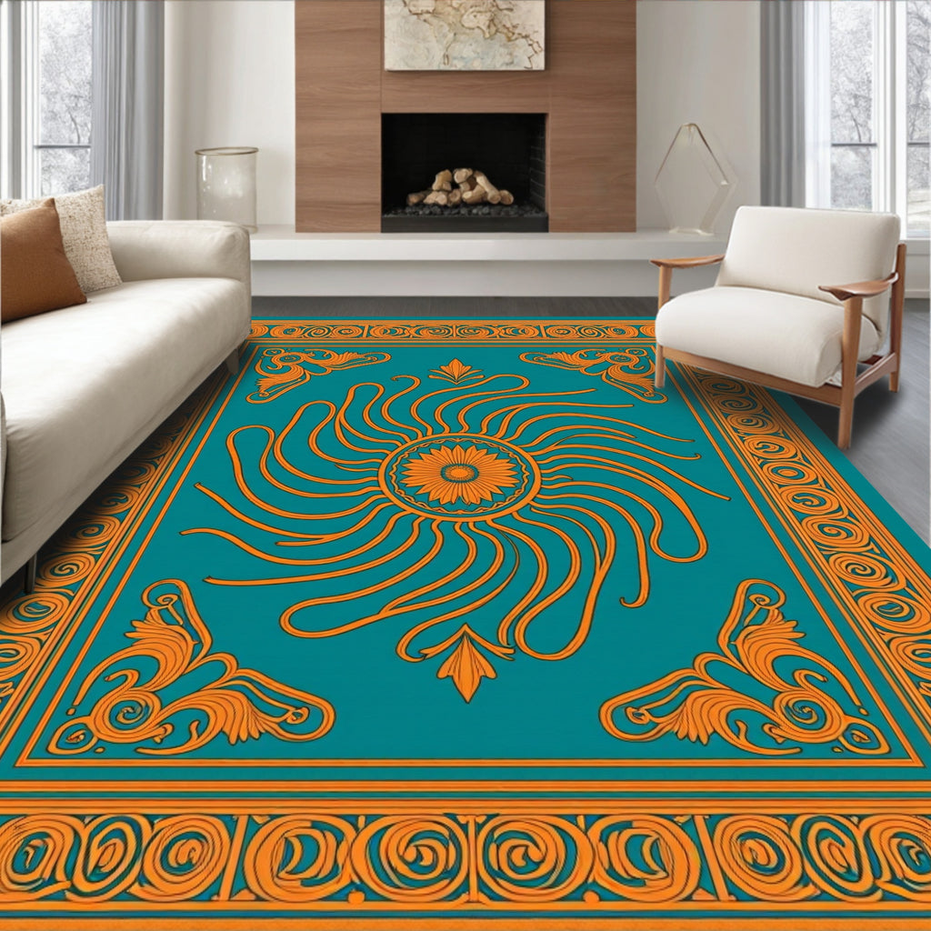 Sunburst With Swirl Border Design Rug