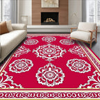 Ornate Floral Red Border Design Rug