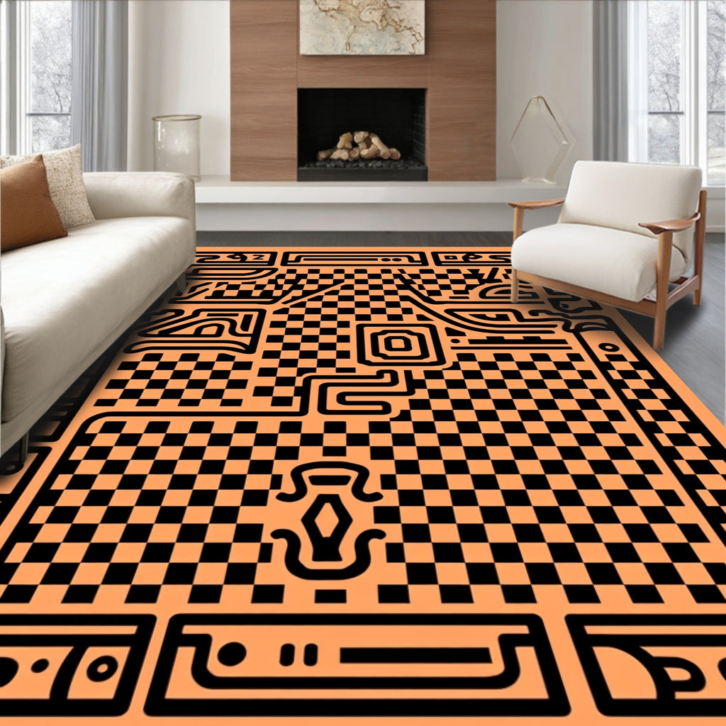 Bold Checkered Maze Linear Design Rug