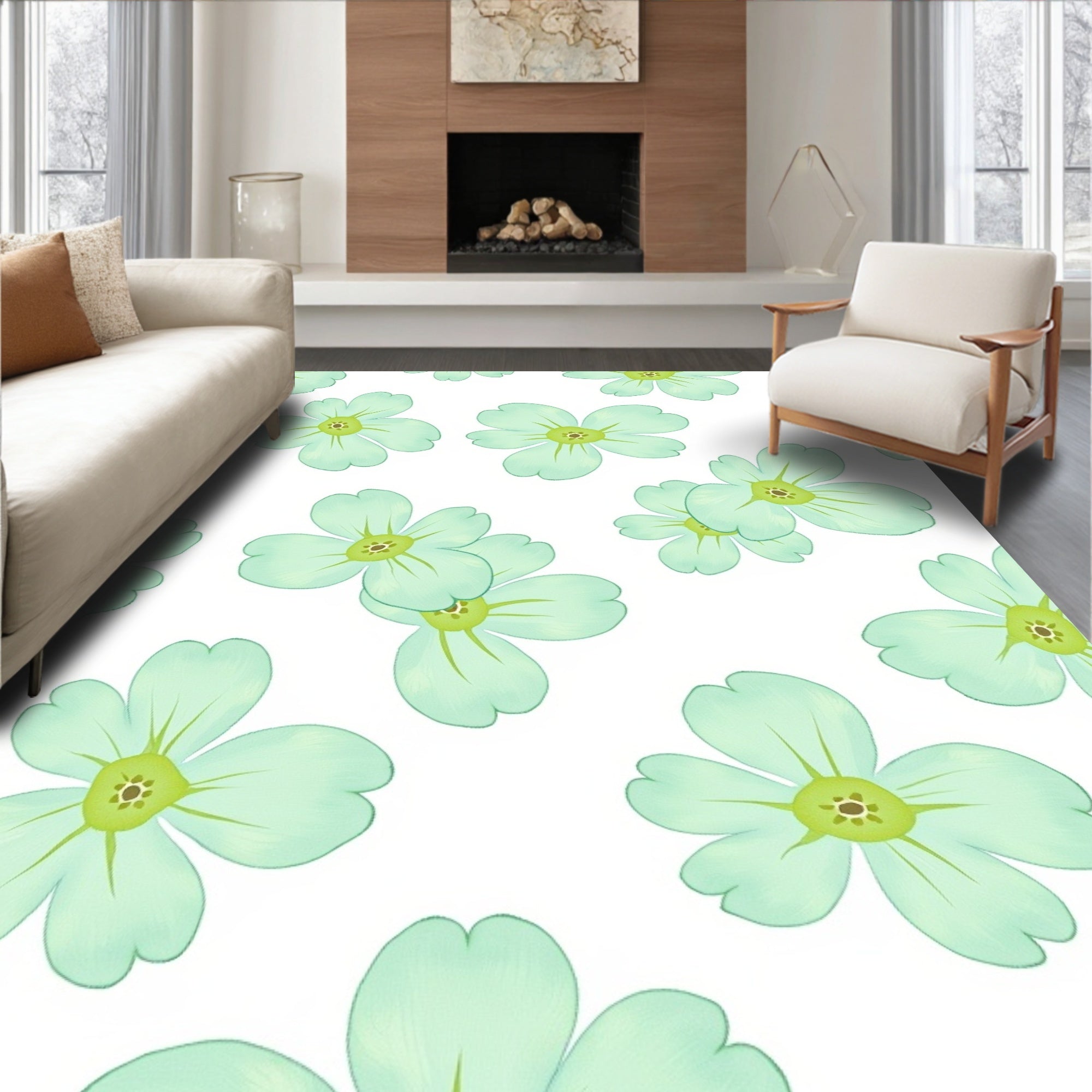 Soft Teal Petal Pattern Design Rug