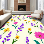 Whimsical Floral Pattern With Yellow Pink Flowers Rug
