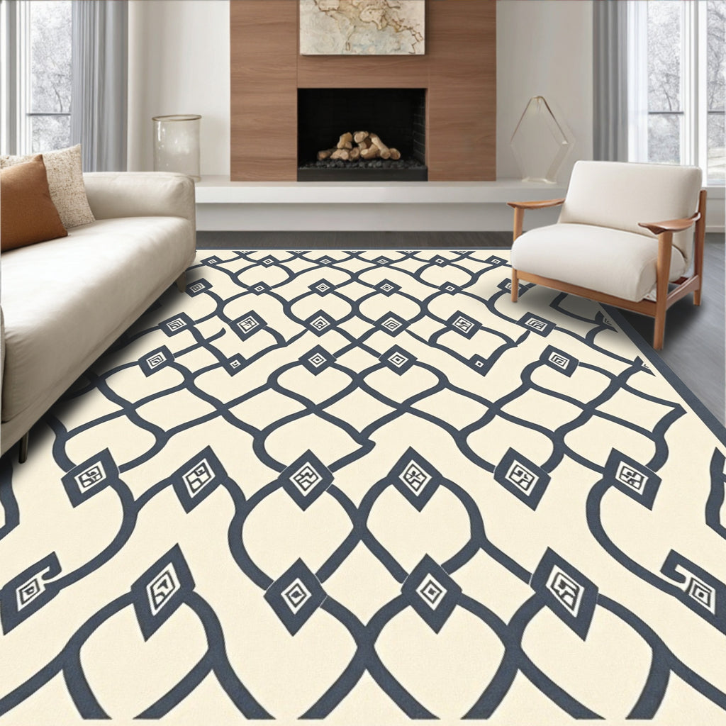 Dark Gray Diamond Lattice Pattern Rug