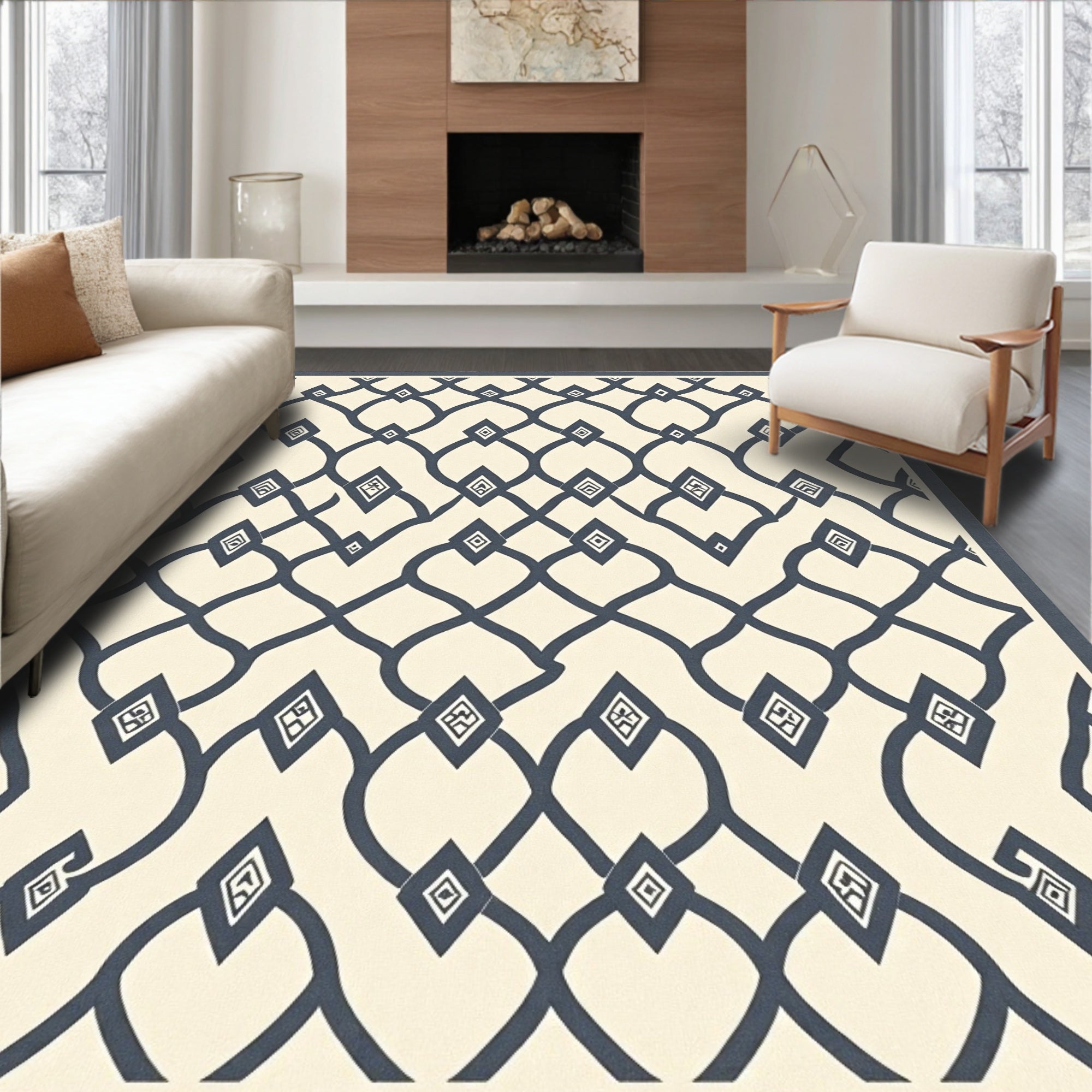 Dark Gray Diamond Lattice Pattern Rug